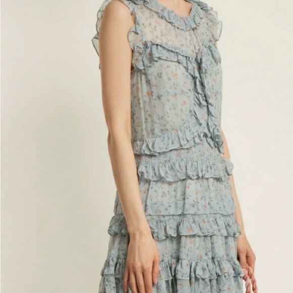Rebecca Taylor Ruffle Trimmed Silk Chiffon Dress - Picture 5 of 7